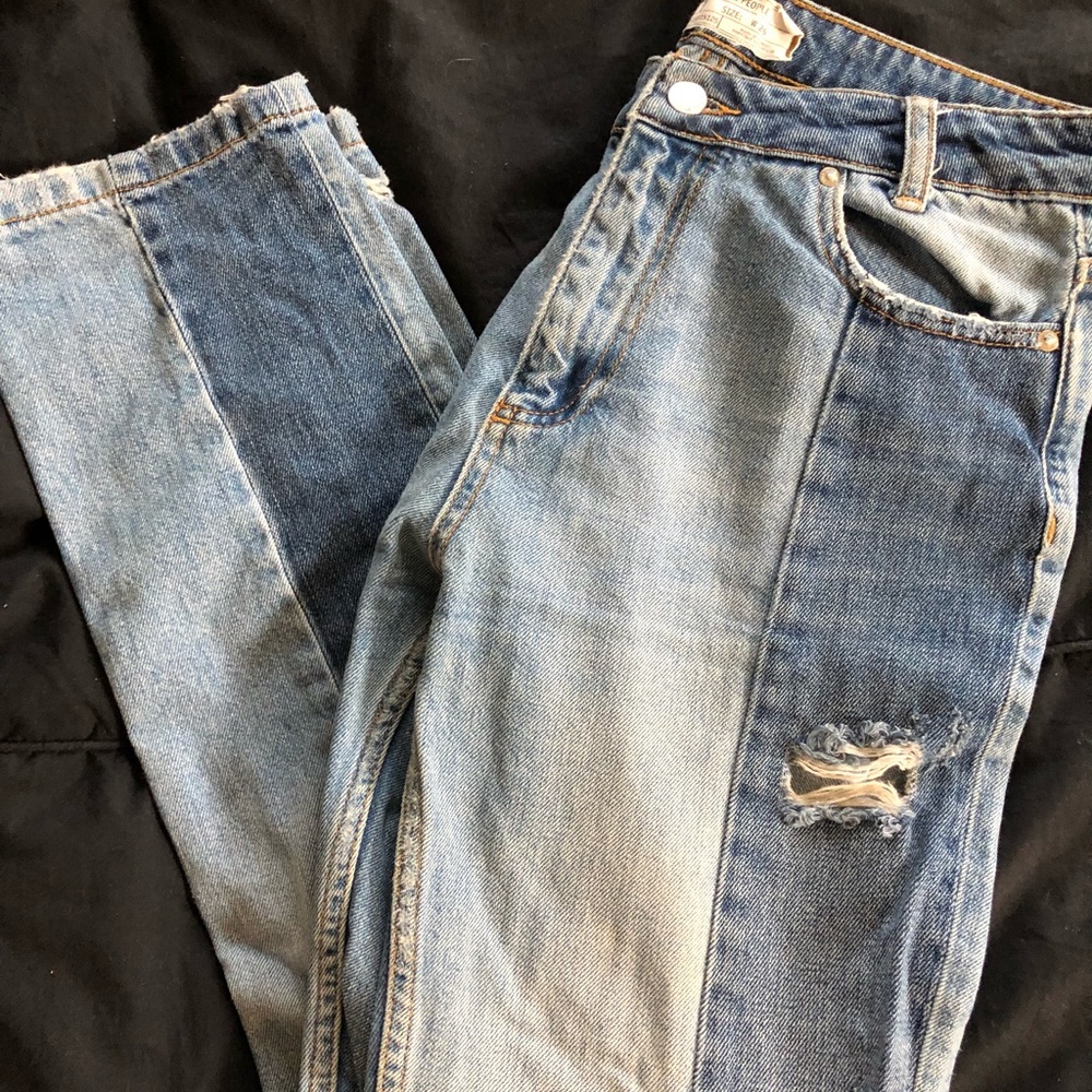 Two tone denim high waisted jeans